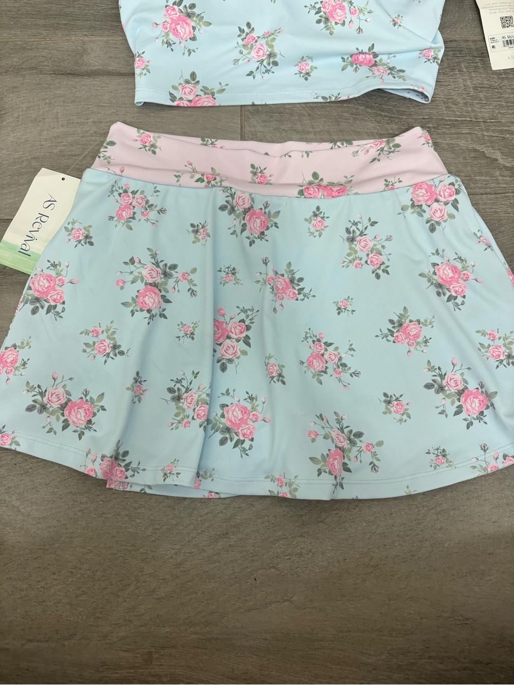 Altr’d State Floral Blue & Pink Two-Piece Crop Top and Skirt Set NWT - Picture 8 of 13